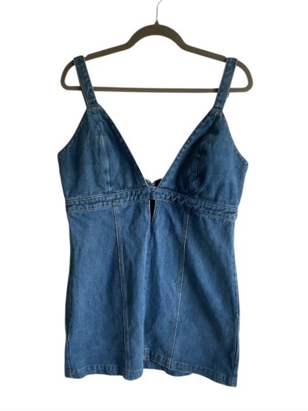 Bardot Neva Vintage Blue Denim Plunge Mini Dress Size 10 NWT